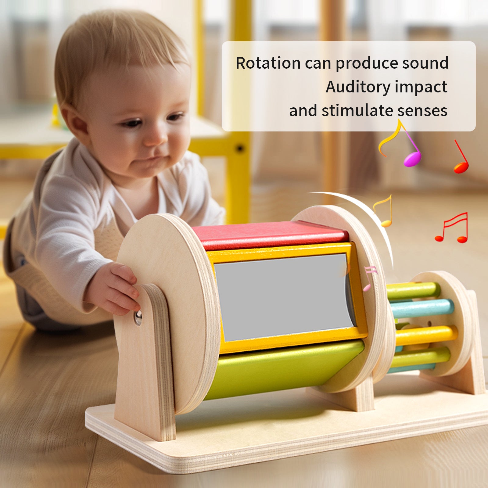 Montessori Wooden Textile Drum Toy