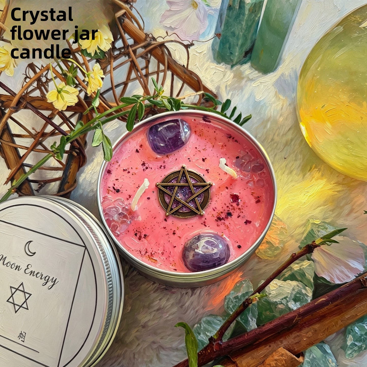 Moon Phase Herbal Scented Candle in Crystal Jar