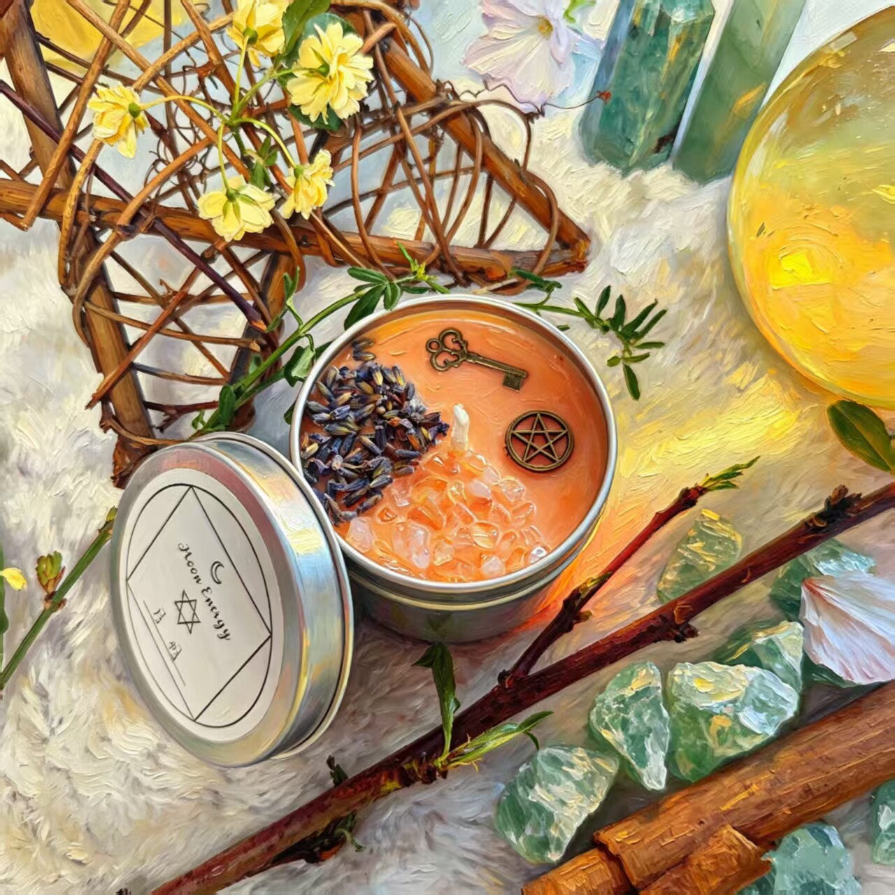 Moon Phase Herbal Scented Candle in Crystal Jar
