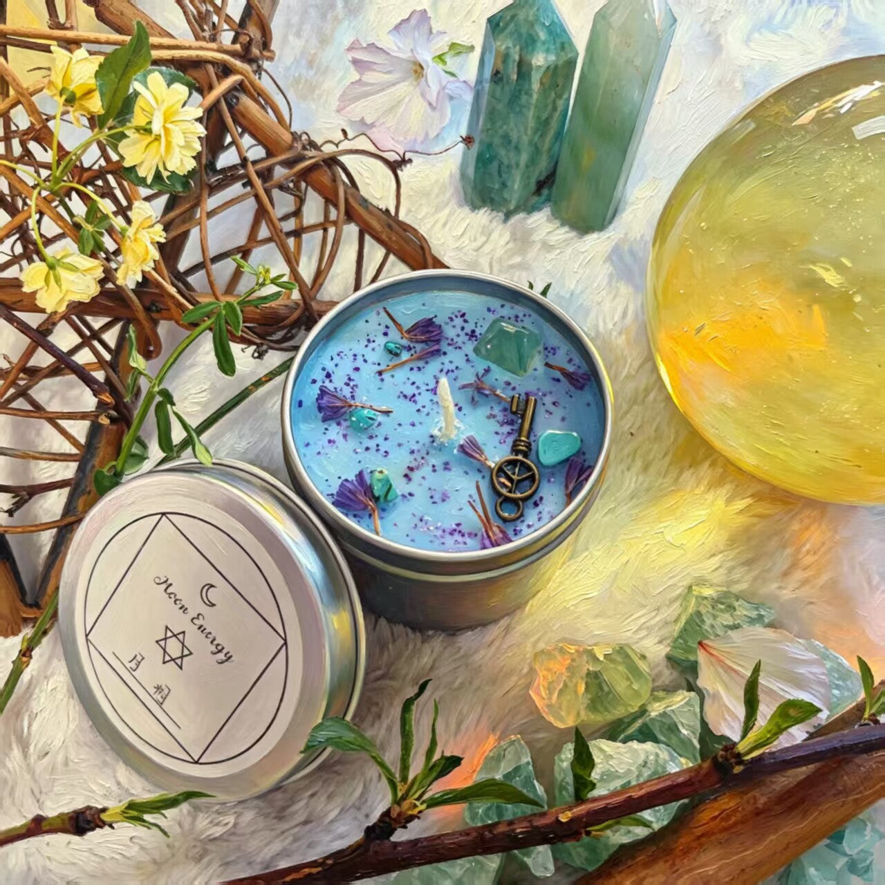 Moon Phase Herbal Scented Candle in Crystal Jar