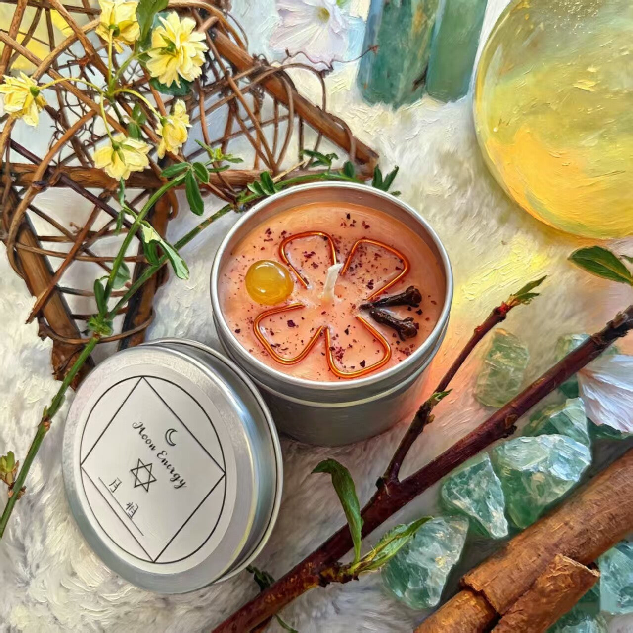Moon Phase Herbal Scented Candle in Crystal Jar