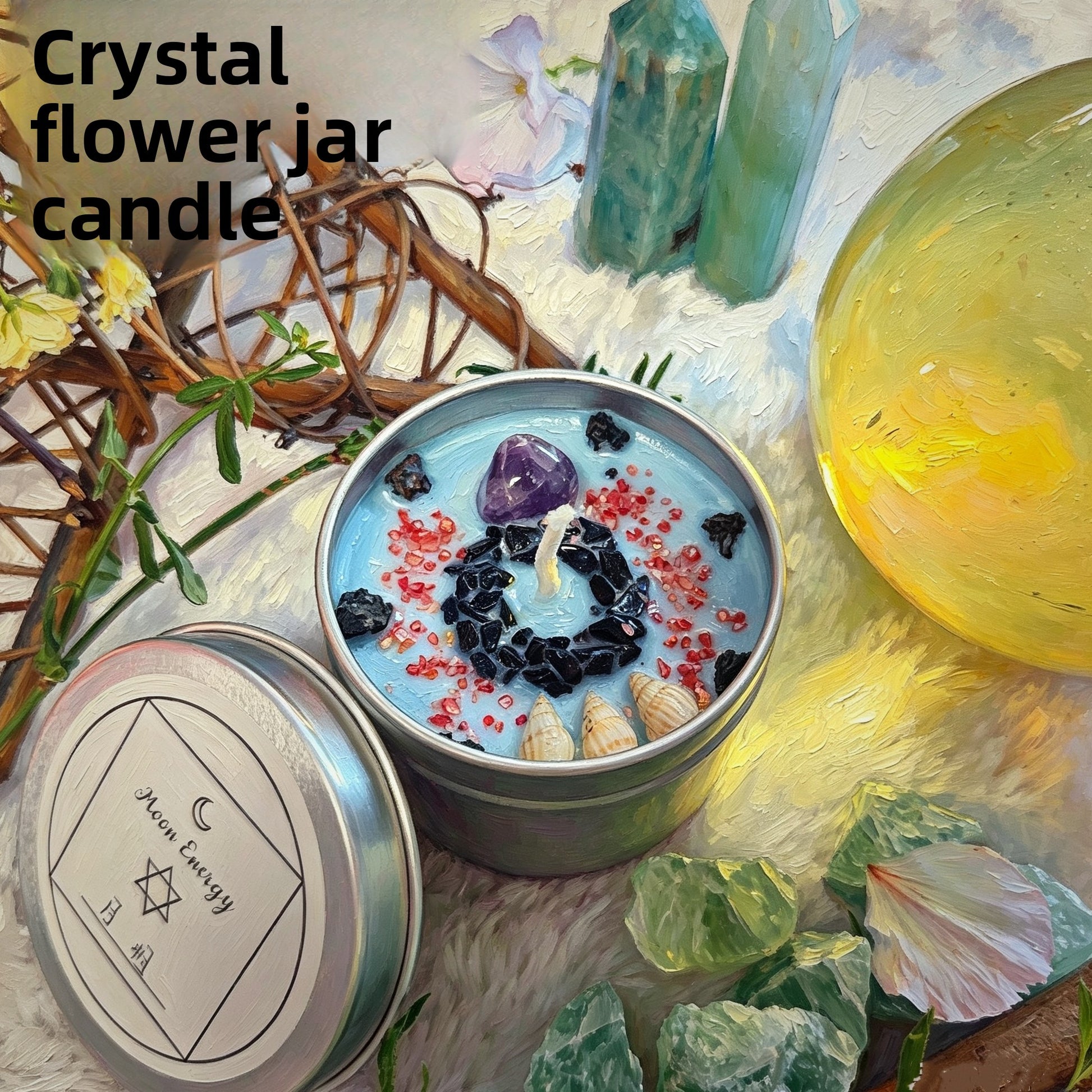Moon Phase Herbal Scented Candle in Crystal Jar