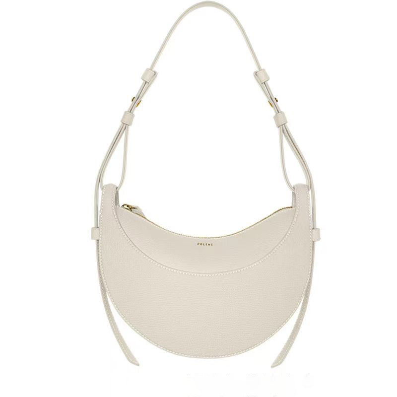 Moon-shaped bag with horseback-style shoulder strap