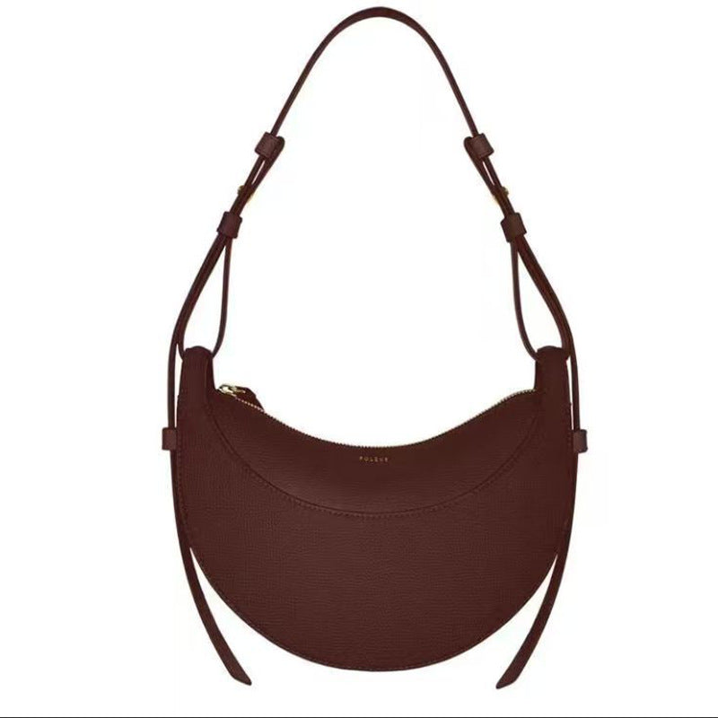 Moon-shaped bag with horseback-style shoulder strap