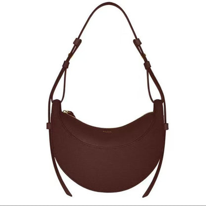 Moon-shaped bag with horseback-style shoulder strap