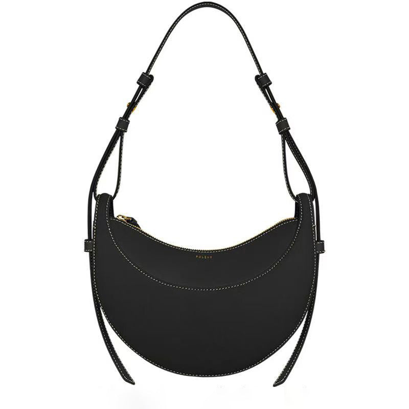Moon-shaped bag with horseback-style shoulder strap