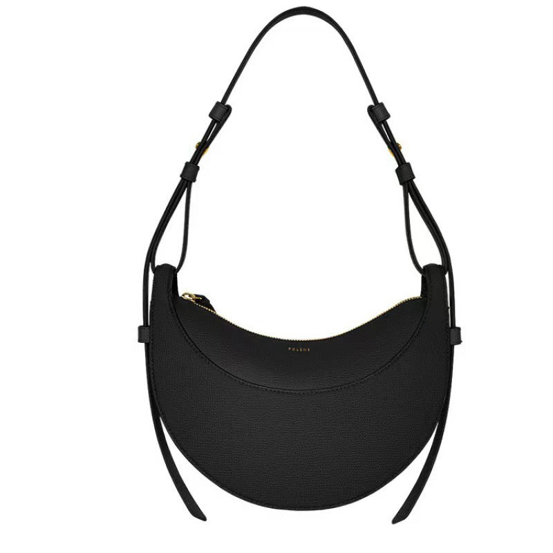 Moon-shaped bag with horseback-style shoulder strap