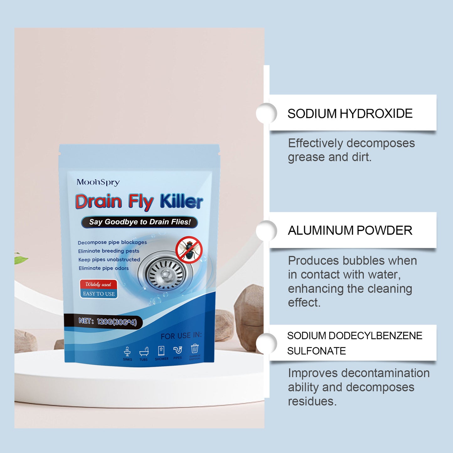 Moonspry Drain Fly Removal and Pipe Cleaning Powder