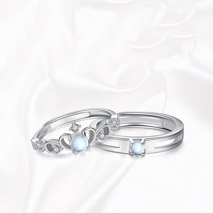 Moonstone Crown Couple Ring Set