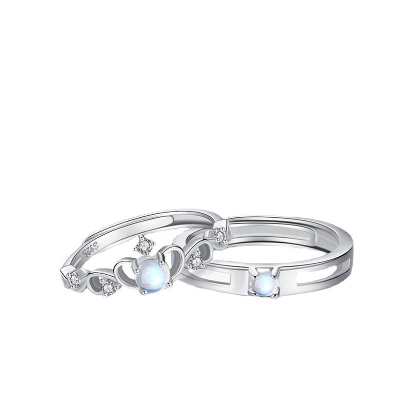 Moonstone Crown Couple Ring Set