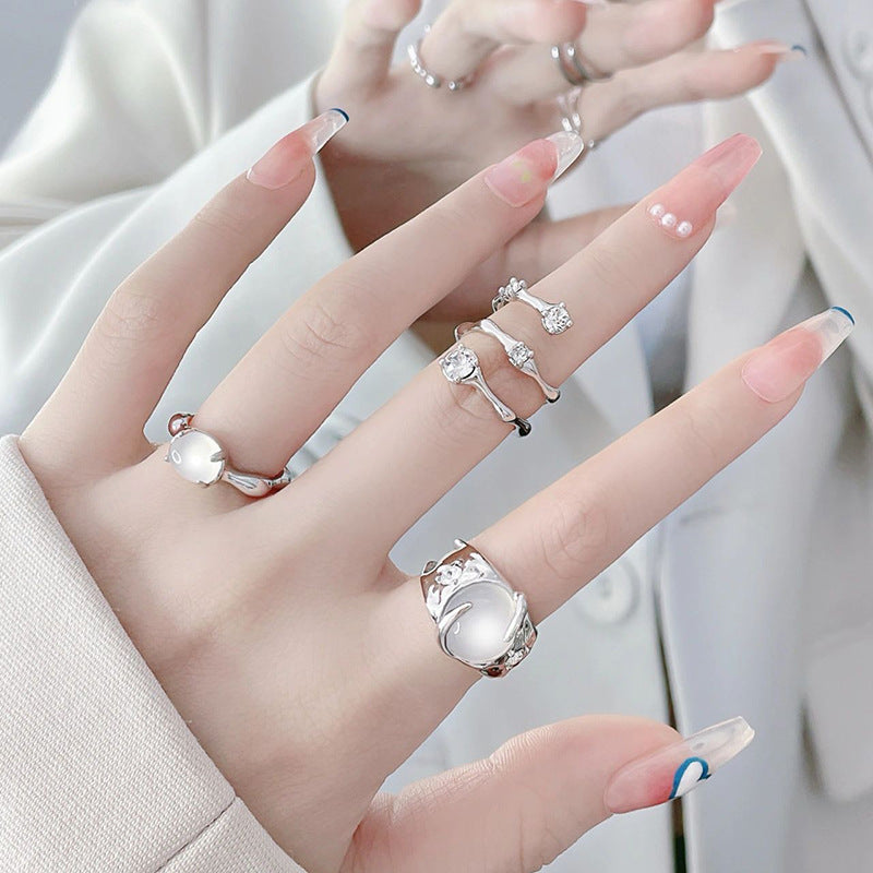 Moonstone Zircon Adjustable Ring