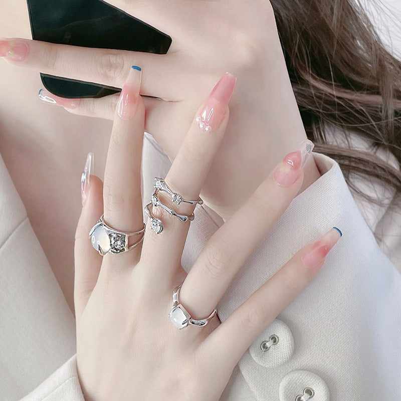 Moonstone Zircon Adjustable Ring