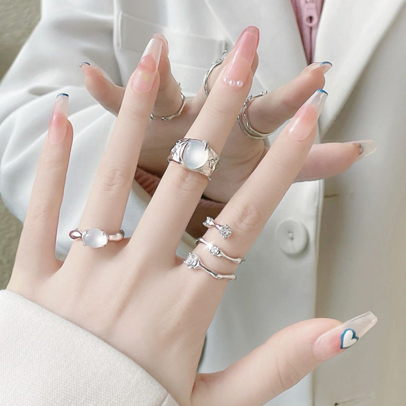 Moonstone Zircon Adjustable Ring