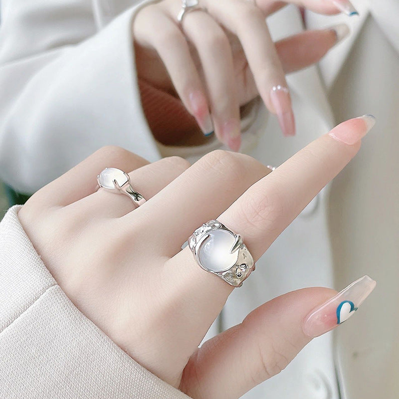 Moonstone Zircon Adjustable Ring