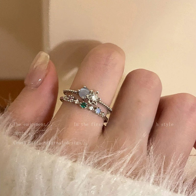 Moonstone zircon ring