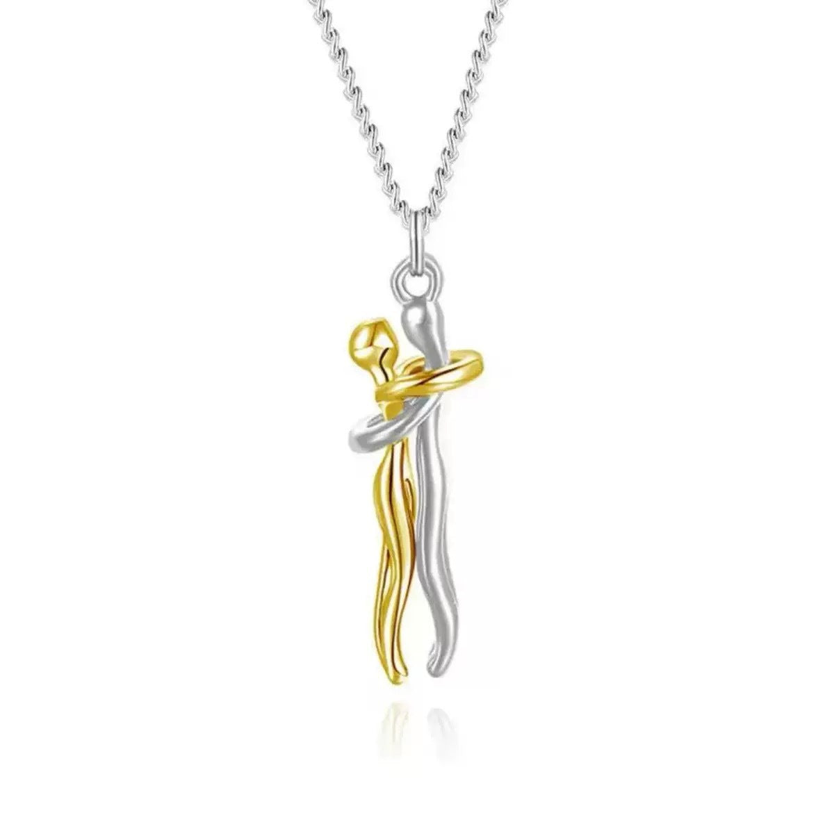 Mother and Child Embrace Silver Necklace