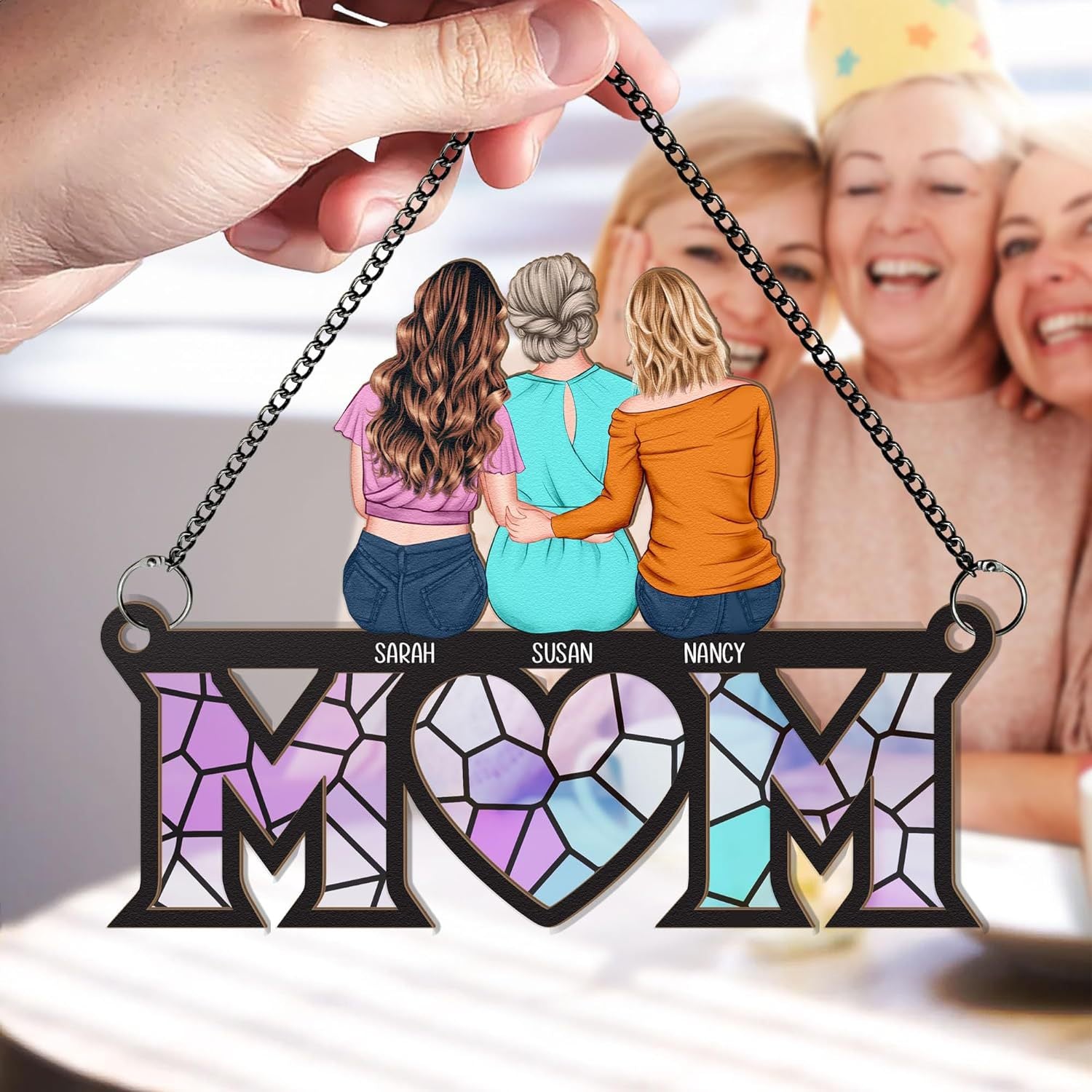 Mother Daughter Moon Acrylic Wood Hanging Ornament