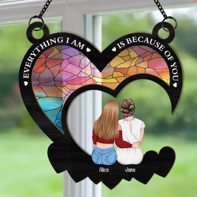 Mother Daughter Moon Acrylic Wood Hanging Ornament
