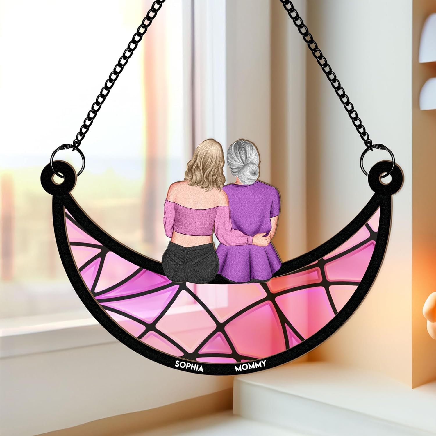 Mother Daughter Moon Acrylic Wood Hanging Ornament