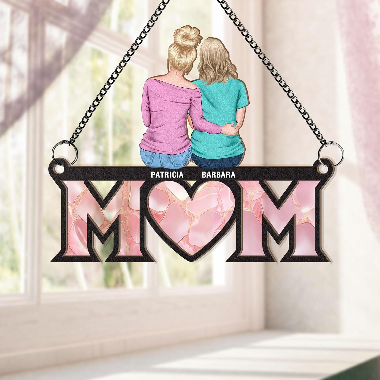 Mother Daughter Moon Acrylic Wood Hanging Ornament