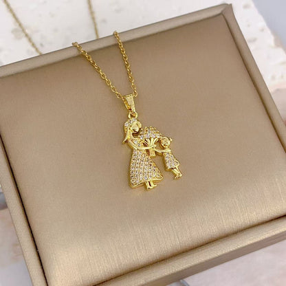 Mother-Daughter Pendant Necklace with Electroplated Finish