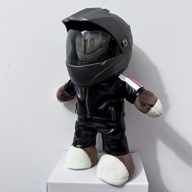 Motorcycle Bear Plush Toy with Helmet Decoration