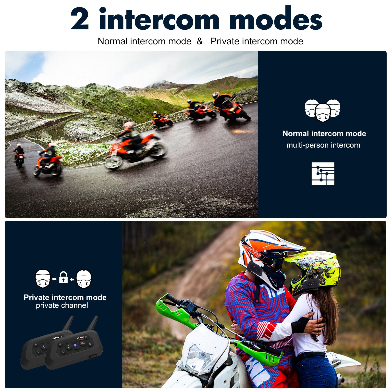 Motorcycle Helmet Bluetooth Headset V6Plus with Intercom