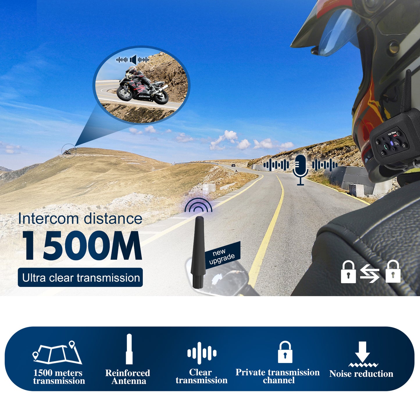 Motorcycle Helmet Bluetooth Headset V6Plus with Intercom