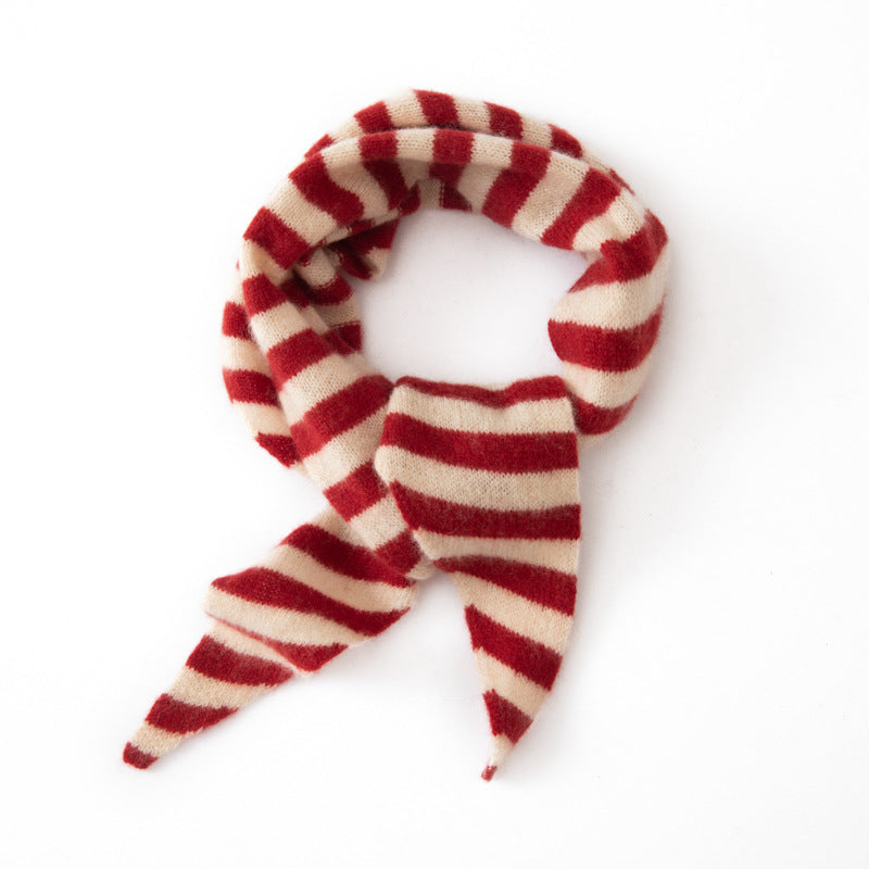 Multi-color striped cashmere triangular scarf
