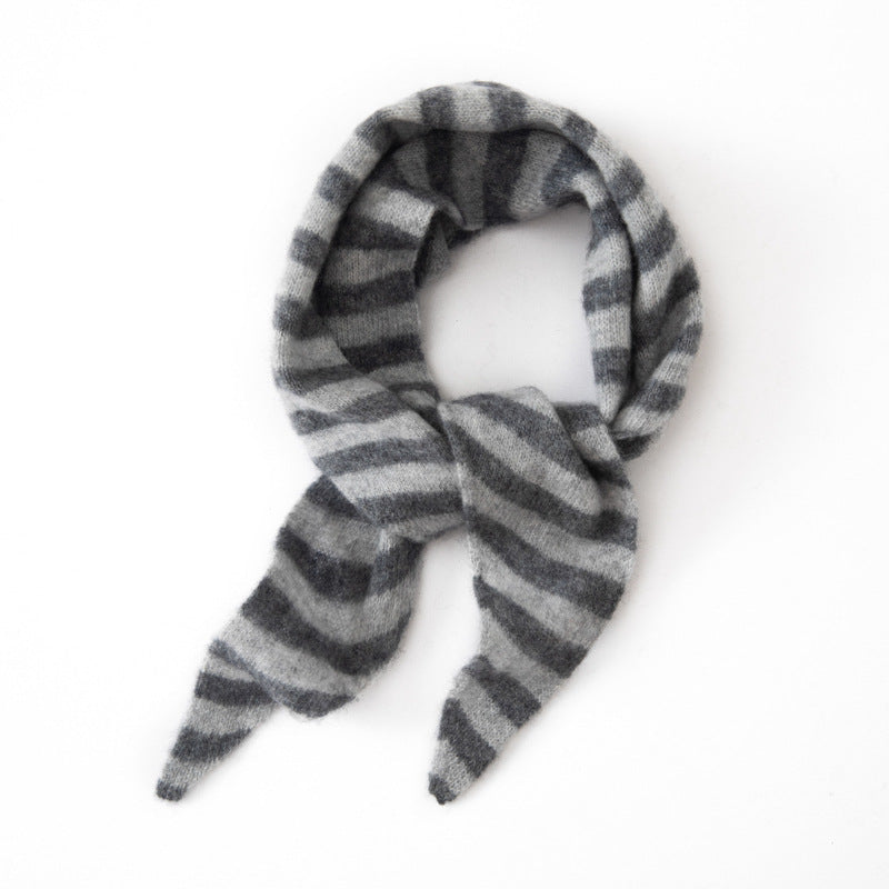 Multi-color striped cashmere triangular scarf