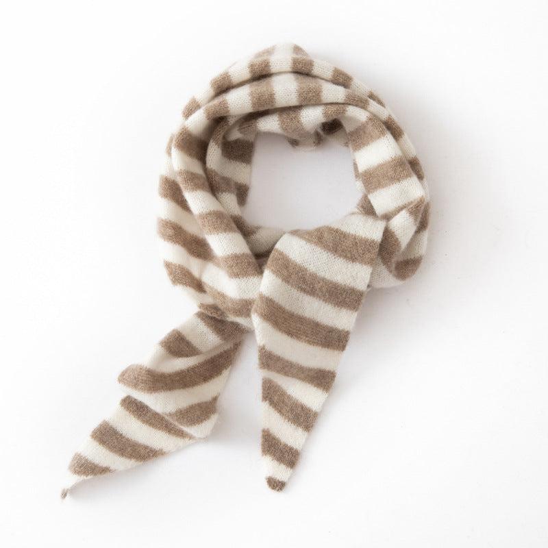 Multi-color striped cashmere triangular scarf