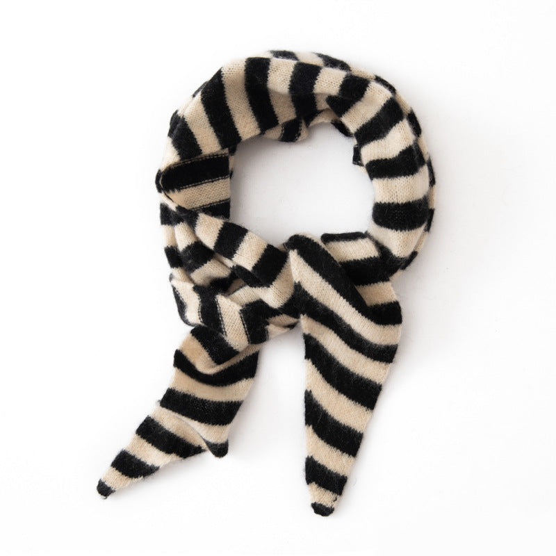 Multi-color striped cashmere triangular scarf