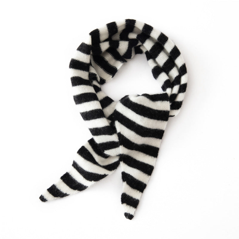 Multi-color striped cashmere triangular scarf