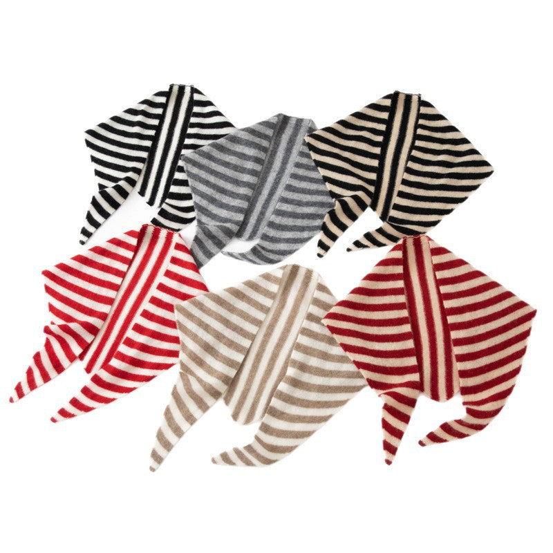 Multi-color striped cashmere triangular scarf
