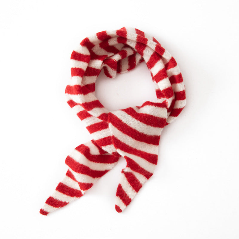 Multi-color striped cashmere triangular scarf
