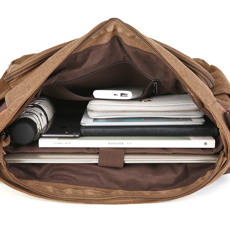 Multi-Compartment Canvas Men's Bag, Fashionable Men's Shoulder Bag