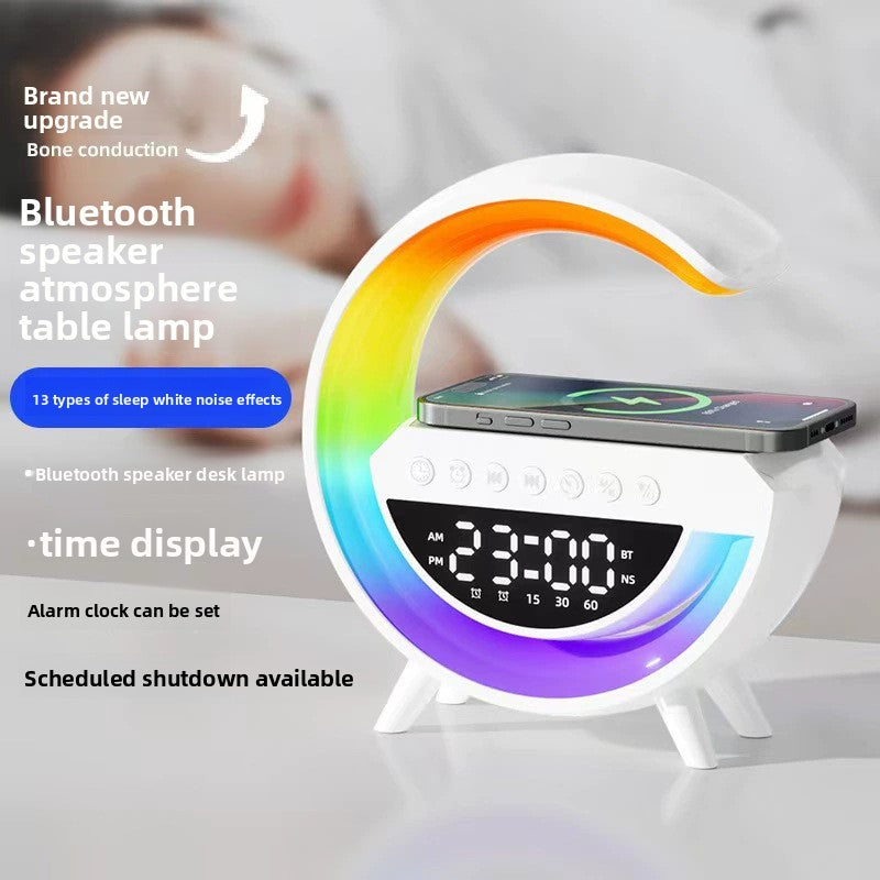Multi Function Bluetooth Speaker with Wireless Charging Alarm Clock LED Light