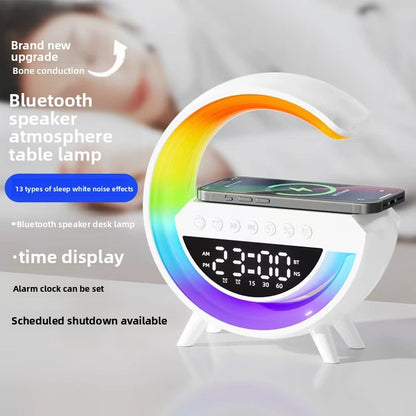 Multi Function Bluetooth Speaker with Wireless Charging Alarm Clock LED Light