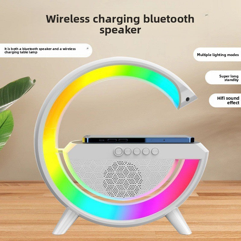 Multi Function Bluetooth Speaker with Wireless Charging Alarm Clock LED Light