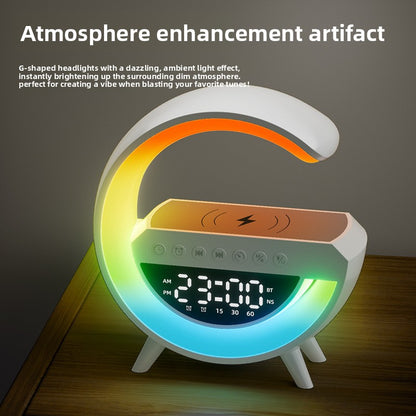 Multi Function Bluetooth Speaker with Wireless Charging Alarm Clock LED Light
