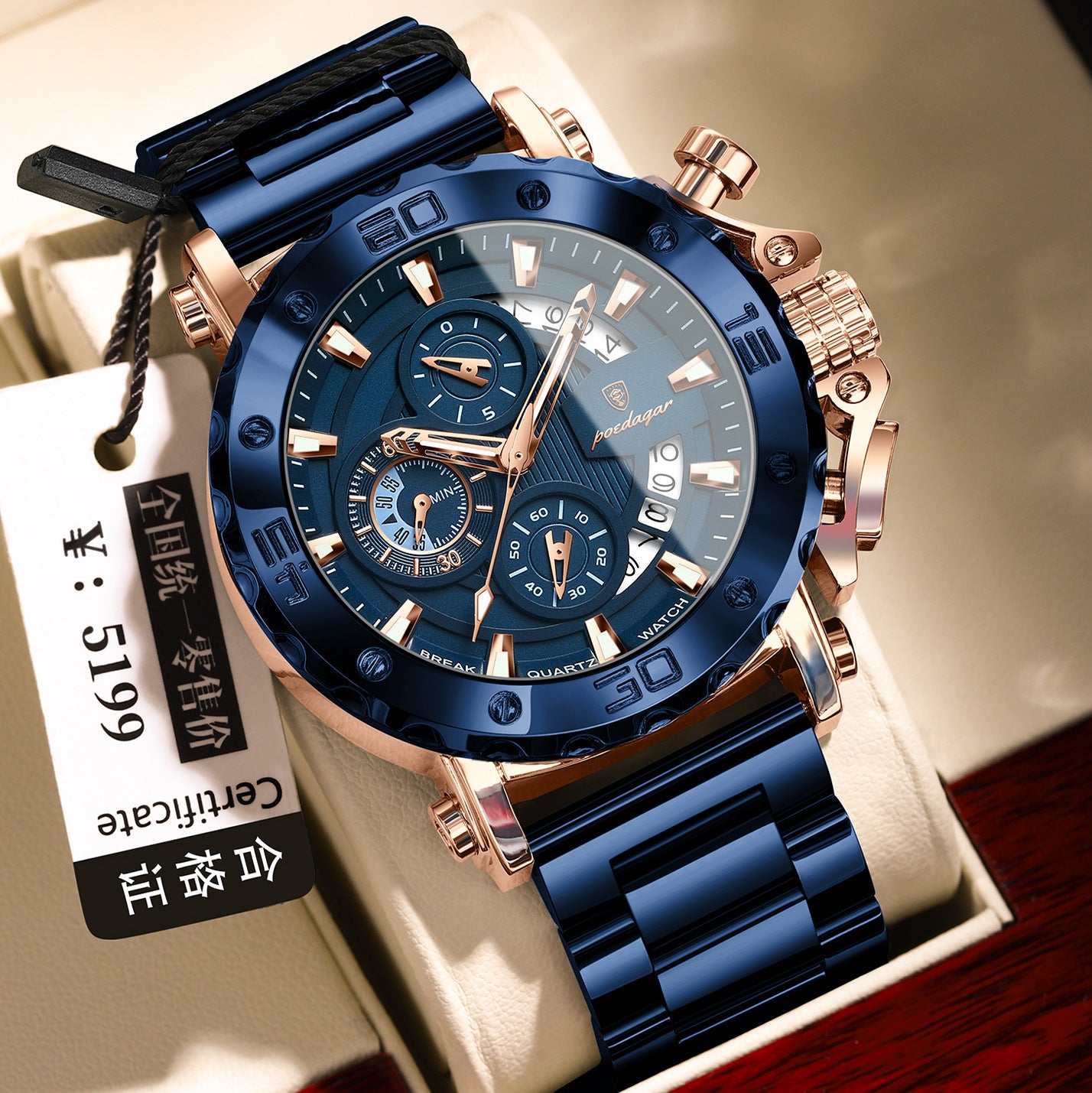 Multi-Function Quartz Watch with Stainless Steel Band