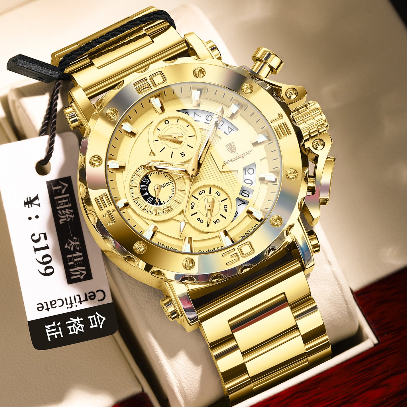 Multi-Function Quartz Watch with Stainless Steel Band