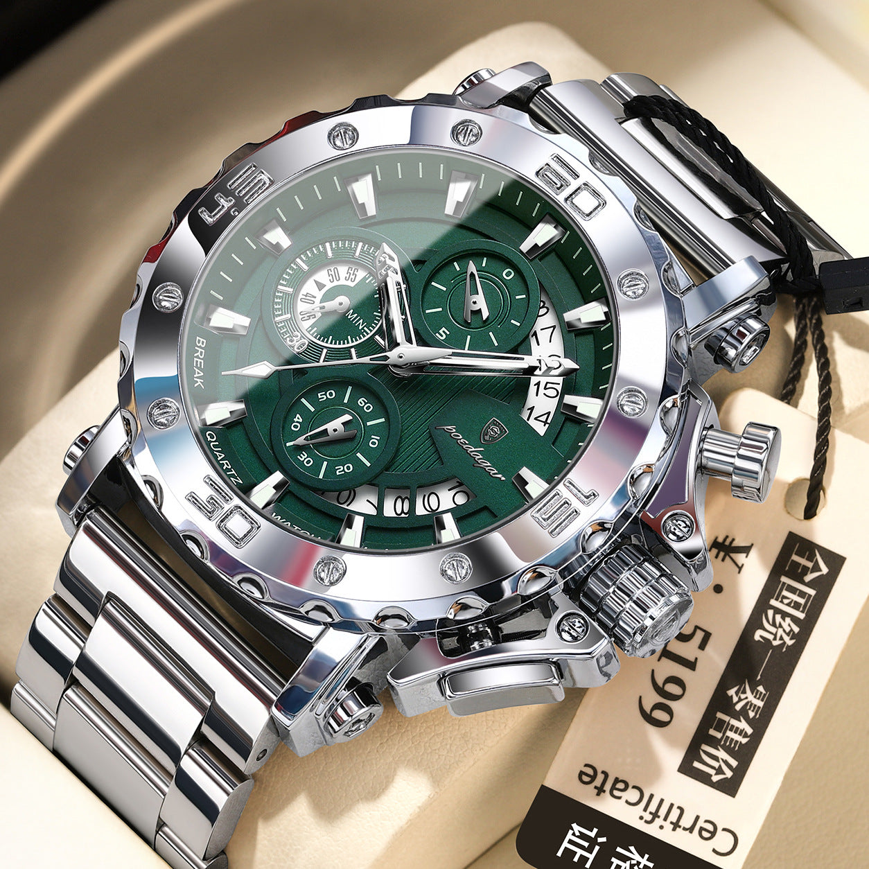 Multi-Function Quartz Watch with Stainless Steel Band