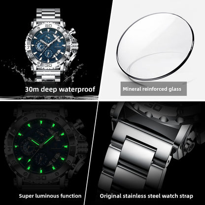 Multi-Function Quartz Watch with Stainless Steel Band