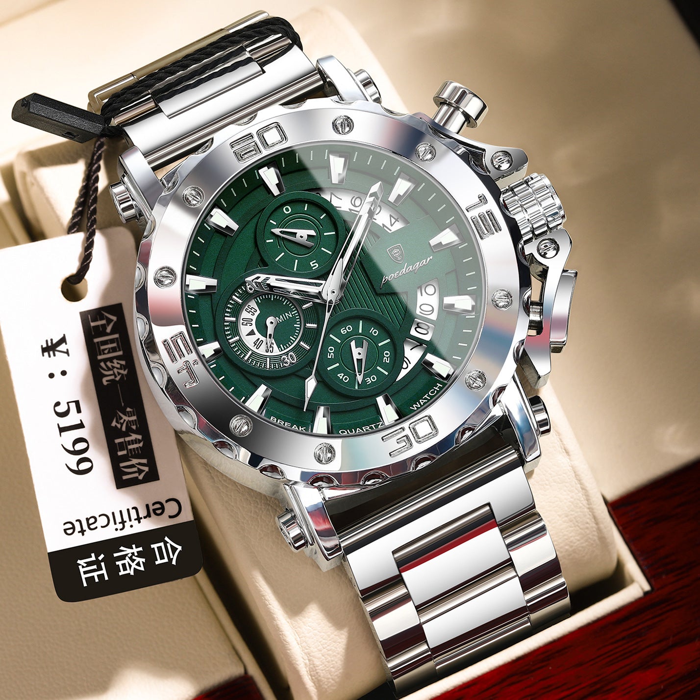 Multi-Function Quartz Watch with Stainless Steel Band