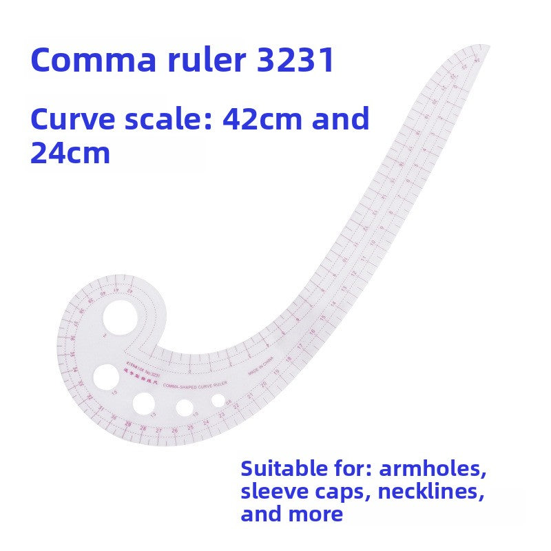 Multi-functional Comma Ruler for Clothing Cutting