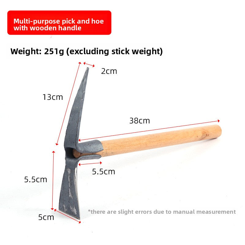 Multi-functional Hand Forged Pickaxe with Wooden Handle