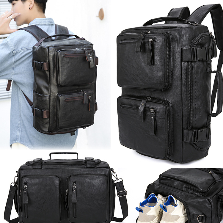 Multi-functional PU Leather Travel Backpack with Computer Compartment