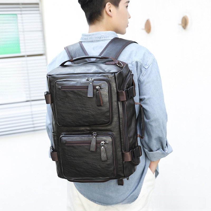 Multi-functional PU Leather Travel Backpack with Computer Compartment