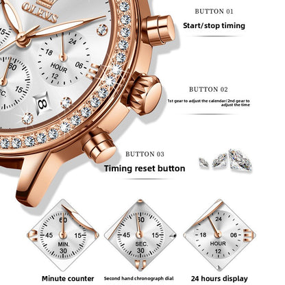 Multi-functional quartz watch for women